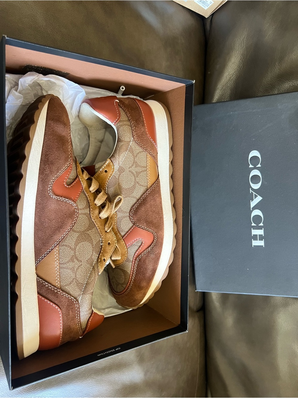 Coach Logo Panel Sneakers in Brown, Tan & Rust